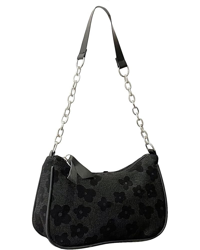 Women's Floral Pattern Chain Strap Shoulder Bags Casual Hobo Hand Bag Clutch Purse Black $10.50 Shoulder Bags