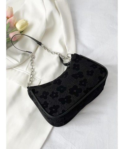 Women's Floral Pattern Chain Strap Shoulder Bags Casual Hobo Hand Bag Clutch Purse Black $10.50 Shoulder Bags