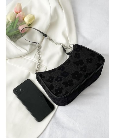 Women's Floral Pattern Chain Strap Shoulder Bags Casual Hobo Hand Bag Clutch Purse Black $10.50 Shoulder Bags