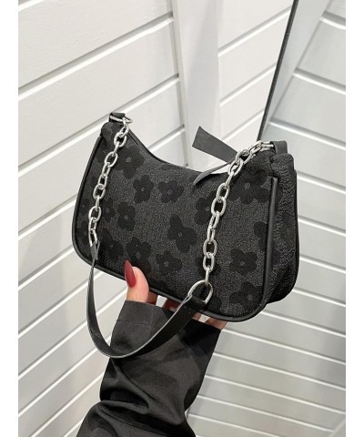 Women's Floral Pattern Chain Strap Shoulder Bags Casual Hobo Hand Bag Clutch Purse Black $10.50 Shoulder Bags