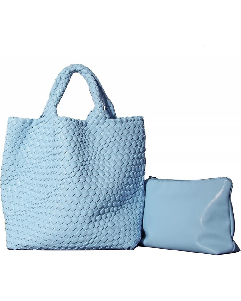 Woven Bag for Women, Vegan Soft Leather Tote Bag Large Fashion beach bag and Purse Retro Handmade Shoulder Bag Light Blue $36...