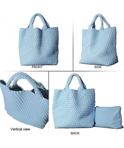 Woven Bag for Women, Vegan Soft Leather Tote Bag Large Fashion beach bag and Purse Retro Handmade Shoulder Bag Light Blue $36...