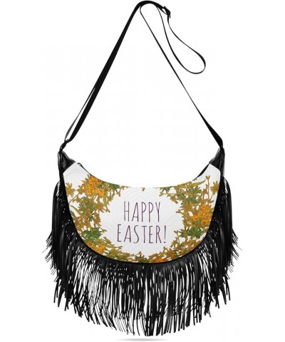 Women Fringe Tassel Cross Body Bag Orange Leaves Floral Happy Easter Leisure Shoulder Bag Color548 $14.01 Crossbody Bags