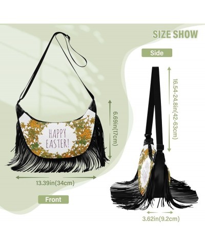 Women Fringe Tassel Cross Body Bag Orange Leaves Floral Happy Easter Leisure Shoulder Bag Color548 $14.01 Crossbody Bags