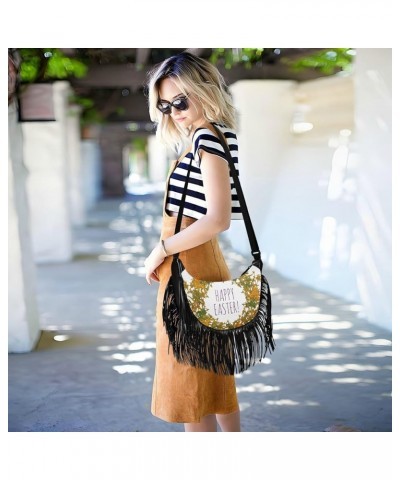 Women Fringe Tassel Cross Body Bag Orange Leaves Floral Happy Easter Leisure Shoulder Bag Color548 $14.01 Crossbody Bags