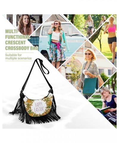 Women Fringe Tassel Cross Body Bag Orange Leaves Floral Happy Easter Leisure Shoulder Bag Color548 $14.01 Crossbody Bags