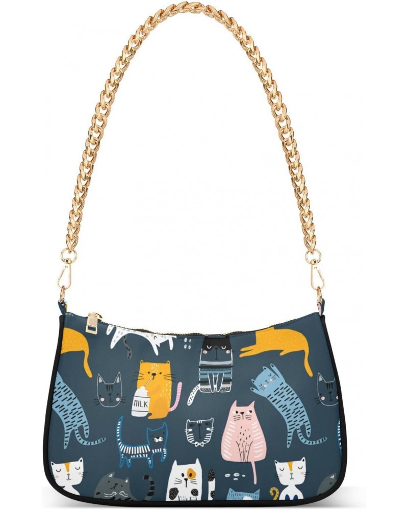 Women Chain Shoulder Purse Bag With Zipper Cute Cats Print, Cartoon Kitty Hobo Tote Clutch Handbags with Chain Strap $16.42 T...