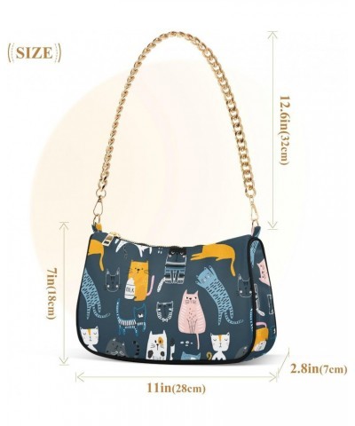 Women Chain Shoulder Purse Bag With Zipper Cute Cats Print, Cartoon Kitty Hobo Tote Clutch Handbags with Chain Strap $16.42 T...