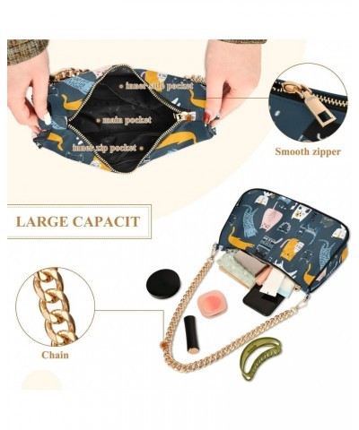 Women Chain Shoulder Purse Bag With Zipper Cute Cats Print, Cartoon Kitty Hobo Tote Clutch Handbags with Chain Strap $16.42 T...