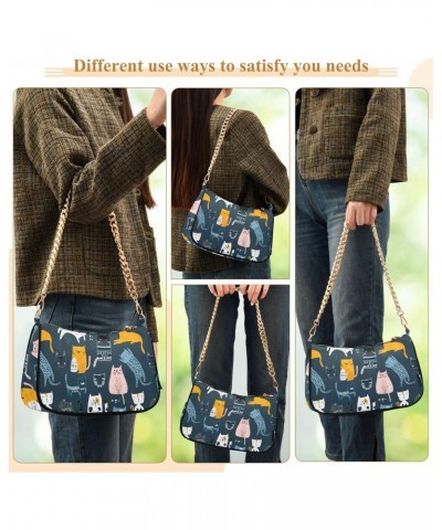 Women Chain Shoulder Purse Bag With Zipper Cute Cats Print, Cartoon Kitty Hobo Tote Clutch Handbags with Chain Strap $16.42 T...