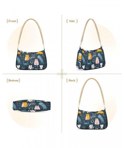 Women Chain Shoulder Purse Bag With Zipper Cute Cats Print, Cartoon Kitty Hobo Tote Clutch Handbags with Chain Strap $16.42 T...