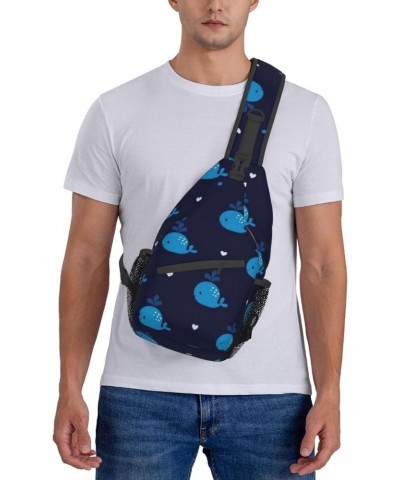 Cute Blue Whales Seamless Cross Chest Bag Diagonally Unisex Crossbody Backpack Travel Backpack, Lightweight Casual Chest Dayp...