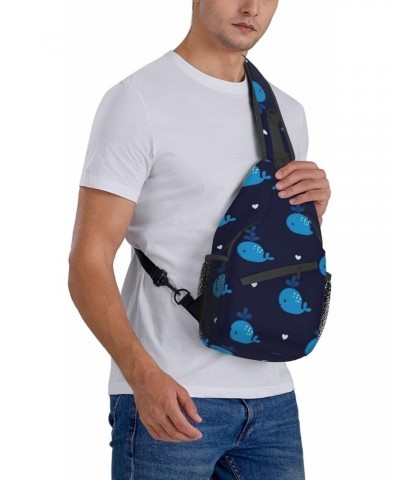 Cute Blue Whales Seamless Cross Chest Bag Diagonally Unisex Crossbody Backpack Travel Backpack, Lightweight Casual Chest Dayp...