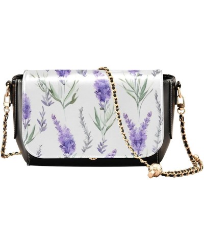 Watercolor Lavender Flowers Womens Leather Crossbody, Leather Gifts for Women, Faux Leather Crossbody Bag Watercolor Lavender...