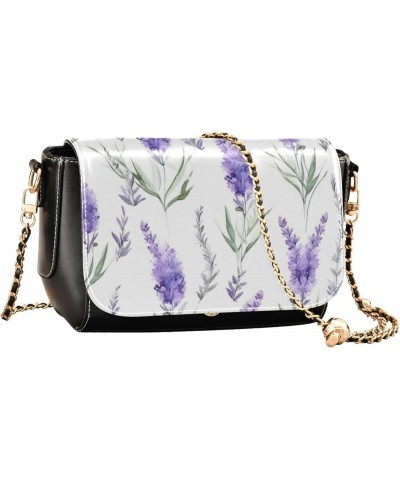 Watercolor Lavender Flowers Womens Leather Crossbody, Leather Gifts for Women, Faux Leather Crossbody Bag Watercolor Lavender...