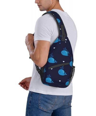 Cute Blue Whales Seamless Cross Chest Bag Diagonally Unisex Crossbody Backpack Travel Backpack, Lightweight Casual Chest Dayp...