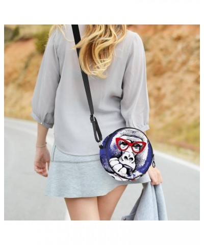 Monkey Purple Crossbody Bag for Women Teen Girls Round Canvas Shoulder Bag Purse Tote Handbag Bag $11.33 Totes