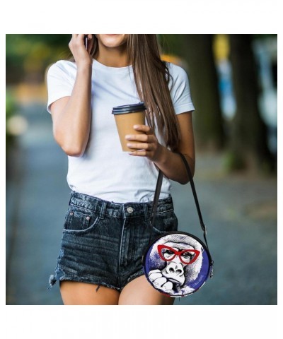 Monkey Purple Crossbody Bag for Women Teen Girls Round Canvas Shoulder Bag Purse Tote Handbag Bag $11.33 Totes