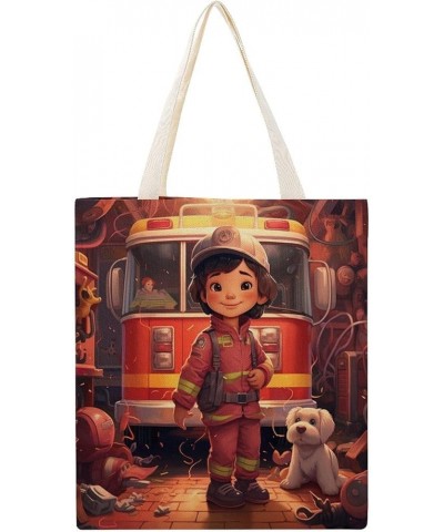 Canvas Tote Bag Fireman with Dog Makeup Bags Firefighter Gifts for Firemen Lightweight Washable Trendy Beach Totebag-1 $11.28...