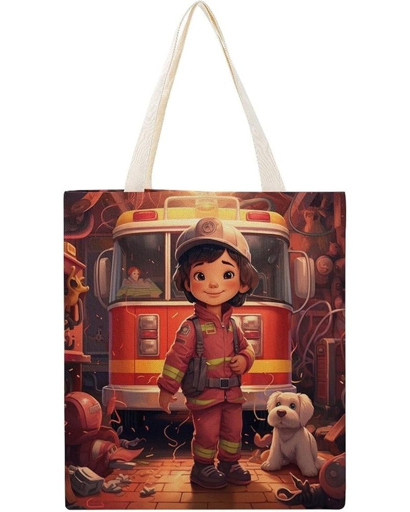 Canvas Tote Bag Fireman with Dog Makeup Bags Firefighter Gifts for Firemen Lightweight Washable Trendy Beach Totebag-1 $11.28...