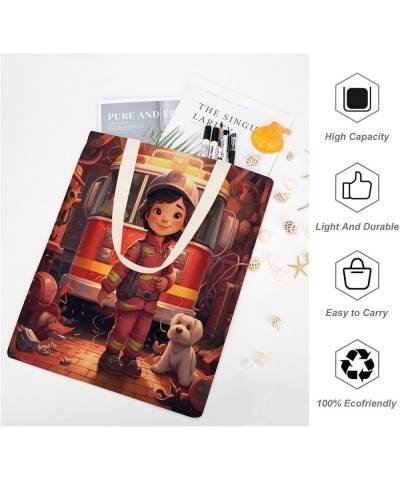 Canvas Tote Bag Fireman with Dog Makeup Bags Firefighter Gifts for Firemen Lightweight Washable Trendy Beach Totebag-1 $11.28...