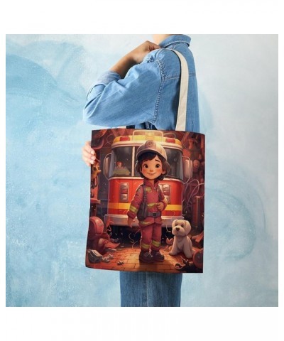 Canvas Tote Bag Fireman with Dog Makeup Bags Firefighter Gifts for Firemen Lightweight Washable Trendy Beach Totebag-1 $11.28...