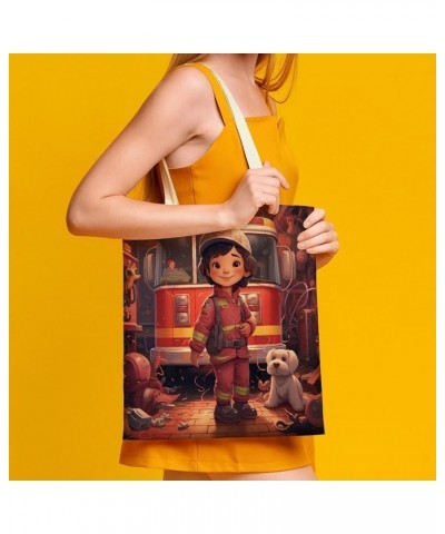 Canvas Tote Bag Fireman with Dog Makeup Bags Firefighter Gifts for Firemen Lightweight Washable Trendy Beach Totebag-1 $11.28...