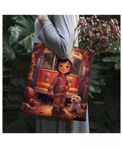 Canvas Tote Bag Fireman with Dog Makeup Bags Firefighter Gifts for Firemen Lightweight Washable Trendy Beach Totebag-1 $11.28...