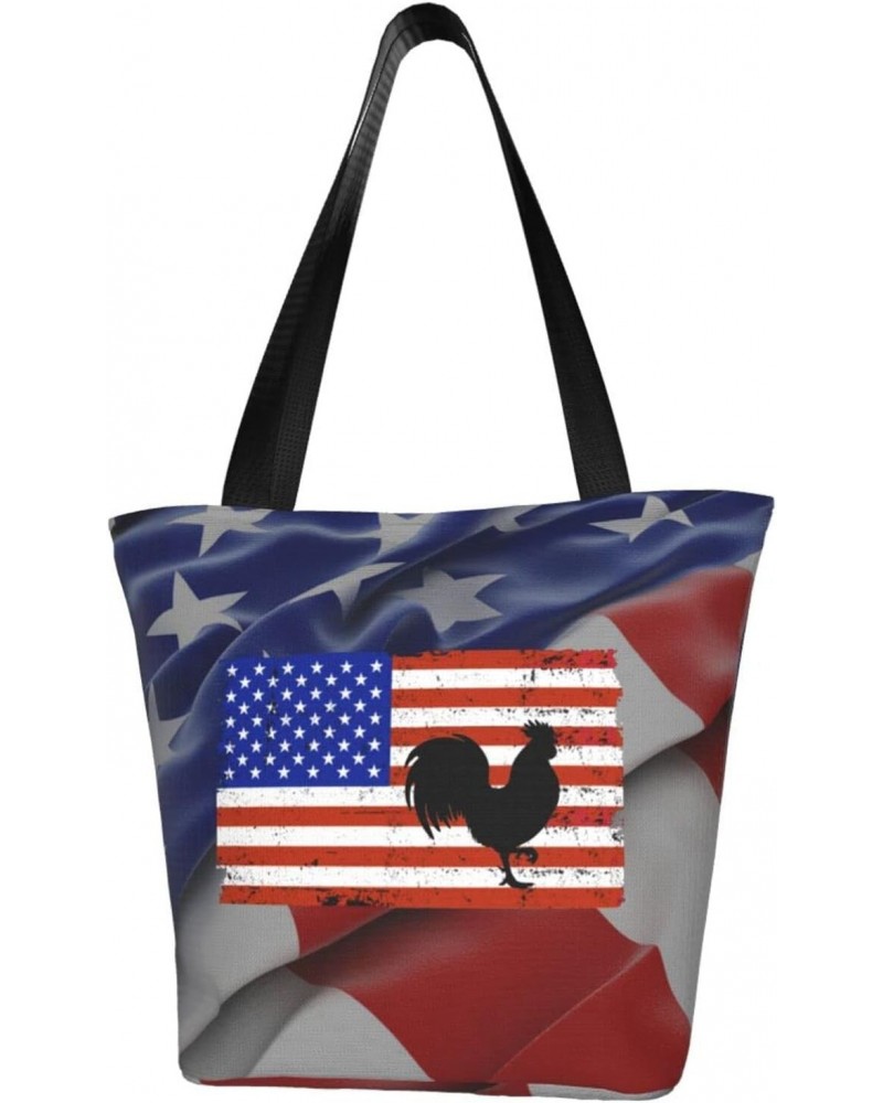 American Flag Chicken Women'S Casual One Shoulder Carry Shopping Bag Large Capacity Working Storage Handbag $15.07 Shoulder Bags