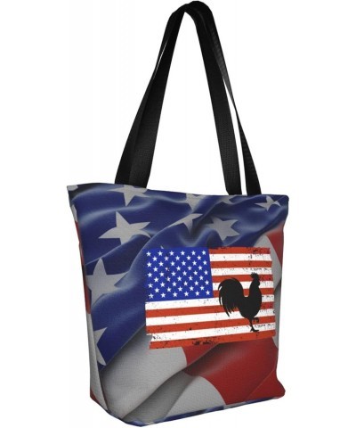 American Flag Chicken Women'S Casual One Shoulder Carry Shopping Bag Large Capacity Working Storage Handbag $15.07 Shoulder Bags