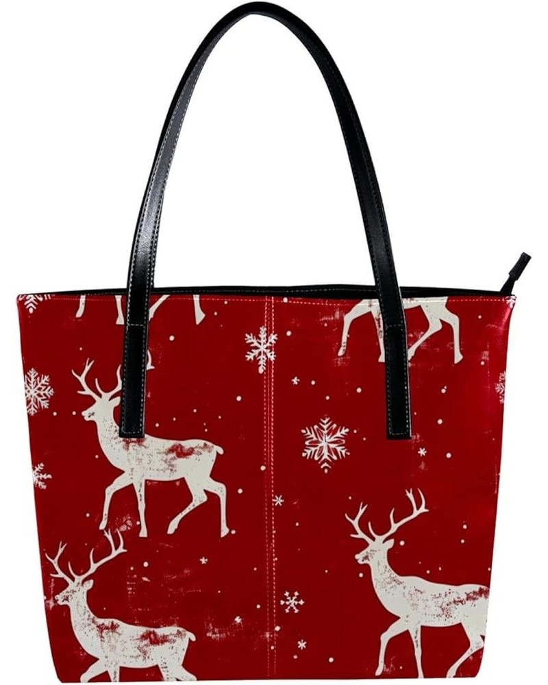 Tote Bag for Women, Large Tote Bags for Women, Tote Bag with Zipper, Christmas Elk Santa Claus Cartoon, Tote Bag for Work Des...