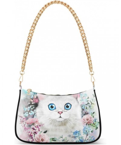 Floral Cat Fashion Quilted Crossbody Bag for Women Shoulder Evening Purse with Gold Chain & Smooth Zipper Satchel Hobo Handba...