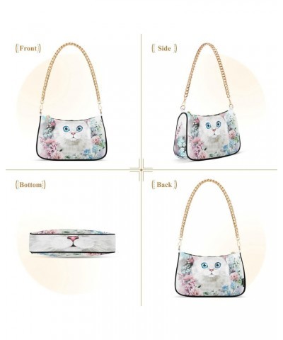 Floral Cat Fashion Quilted Crossbody Bag for Women Shoulder Evening Purse with Gold Chain & Smooth Zipper Satchel Hobo Handba...