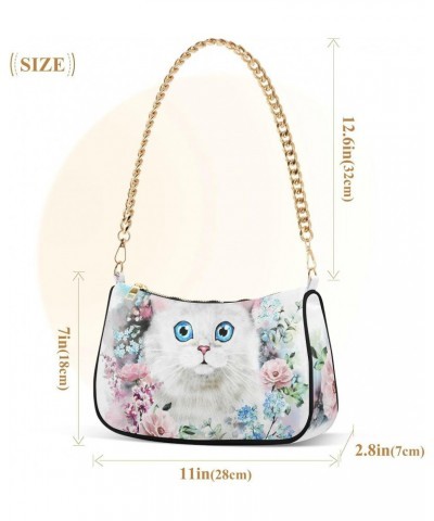 Floral Cat Fashion Quilted Crossbody Bag for Women Shoulder Evening Purse with Gold Chain & Smooth Zipper Satchel Hobo Handba...