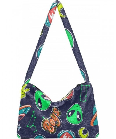 Green Alien Planet Shoulder Tote Bags for Women Furry Crossbody bag Hobo Handbag Purses for Travel College Work $12.17 Totes