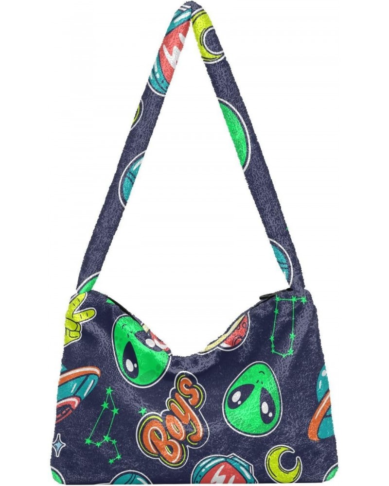 Green Alien Planet Shoulder Tote Bags for Women Furry Crossbody bag Hobo Handbag Purses for Travel College Work $12.17 Totes