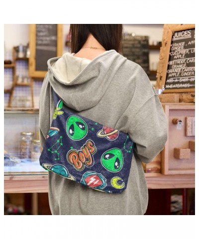 Green Alien Planet Shoulder Tote Bags for Women Furry Crossbody bag Hobo Handbag Purses for Travel College Work $12.17 Totes