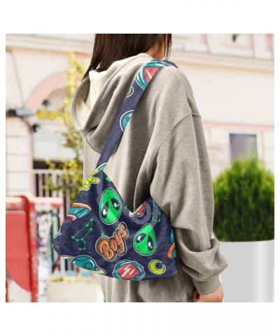 Green Alien Planet Shoulder Tote Bags for Women Furry Crossbody bag Hobo Handbag Purses for Travel College Work $12.17 Totes