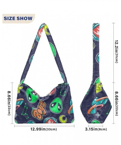 Green Alien Planet Shoulder Tote Bags for Women Furry Crossbody bag Hobo Handbag Purses for Travel College Work $12.17 Totes