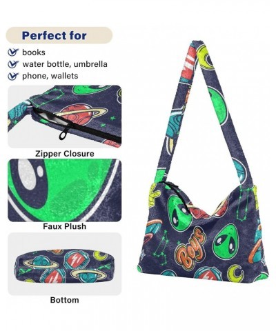 Green Alien Planet Shoulder Tote Bags for Women Furry Crossbody bag Hobo Handbag Purses for Travel College Work $12.17 Totes