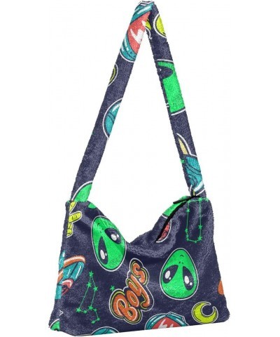 Green Alien Planet Shoulder Tote Bags for Women Furry Crossbody bag Hobo Handbag Purses for Travel College Work $12.17 Totes