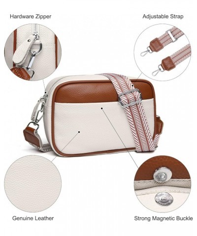 Small Crossbody Bags for Women Genuine Leather, Guitar Strap Shoulder Handbag Purse Camera Bag with Rfid Card Slots A14-beige...