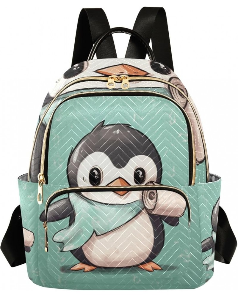 Green Roll Paper Cute Penguin Quilted Backpack Purse Ladies Backpack Purse Fashion Travel Backpack Green Roll Paper Cute Peng...