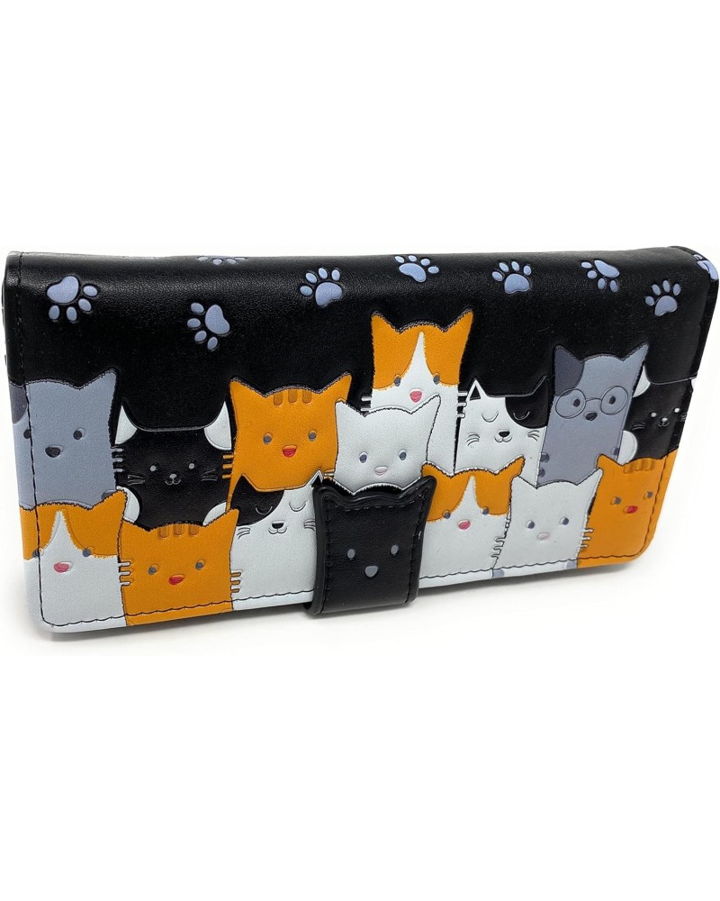 Kitty Cat Crowd Chic Large Animal Wallet for Women and Teen Girls Vegan Faux Leather Black 7 $23.62 Wallets