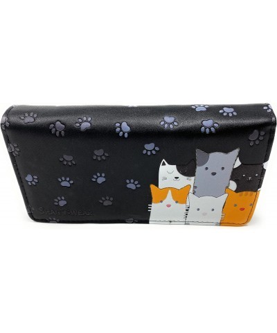 Kitty Cat Crowd Chic Large Animal Wallet for Women and Teen Girls Vegan Faux Leather Black 7 $23.62 Wallets