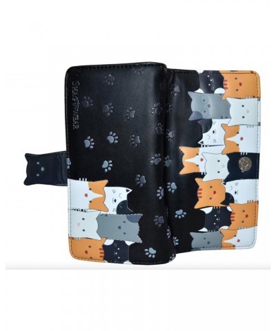 Kitty Cat Crowd Chic Large Animal Wallet for Women and Teen Girls Vegan Faux Leather Black 7 $23.62 Wallets