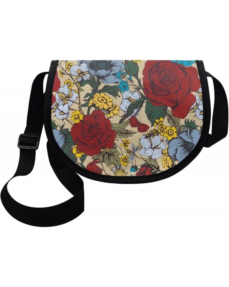 Women Crossbody Bags for Travel Trendy Funny Fruit Theme Small Casual Backpack Purse With Zipper Pocket Birthday Red Rose Flo...