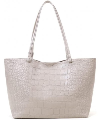 Women Genuine Leather Tote Handbag Crocodile Pattern Shoulder Purse Soft Satchel Beige $41.82 Totes