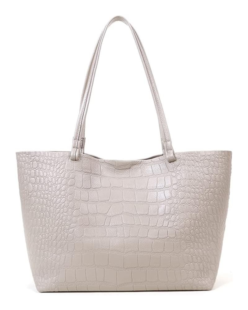 Women Genuine Leather Tote Handbag Crocodile Pattern Shoulder Purse Soft Satchel Beige $41.82 Totes