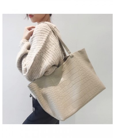 Women Genuine Leather Tote Handbag Crocodile Pattern Shoulder Purse Soft Satchel Beige $41.82 Totes